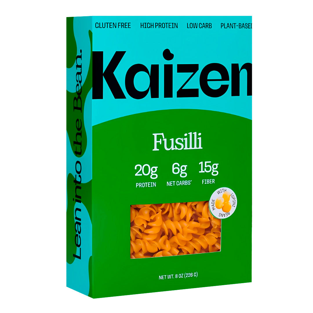 "Pasta Fusilli Keto Kaizen Food Company 226 gr, baja en carbohidratos, alta en proteínas, y sin gluten."